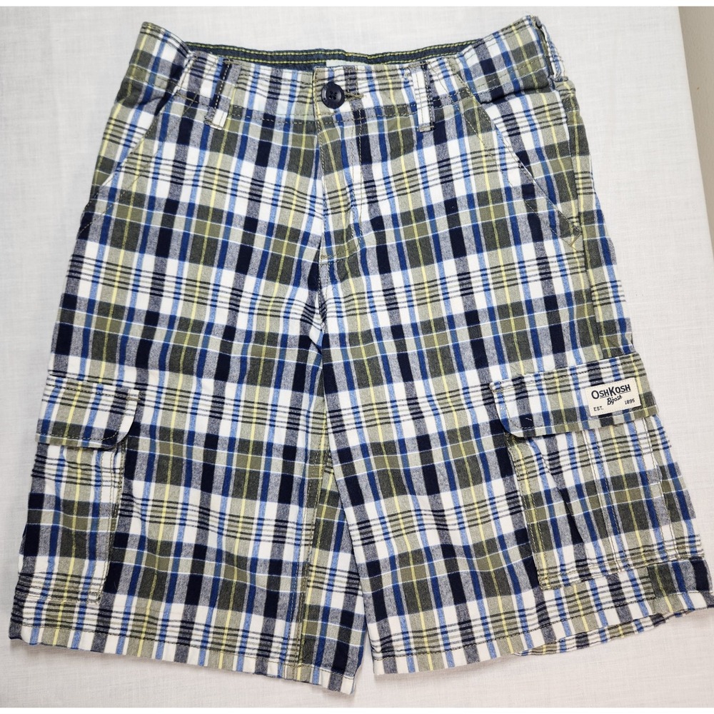 Osh Gosh BOYS SIZE 7X PLAID SHORTS Blue Green
